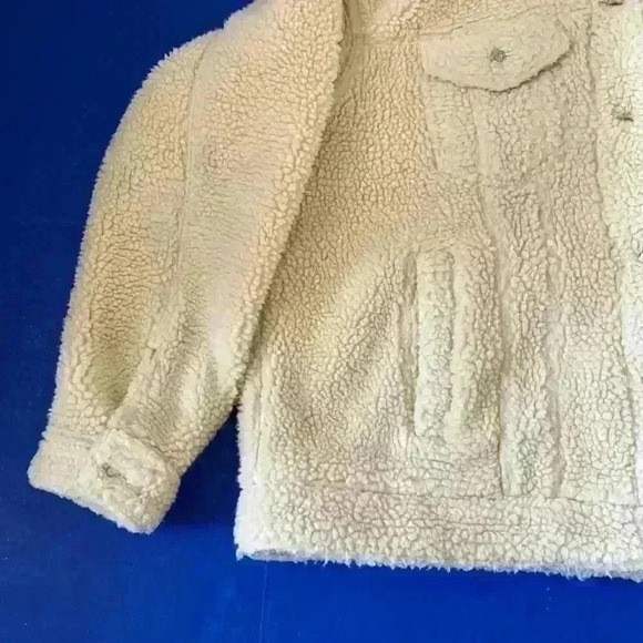 Popsugar Sherpa trucker jacket coat size Large tan beige - Picture 2 of 10